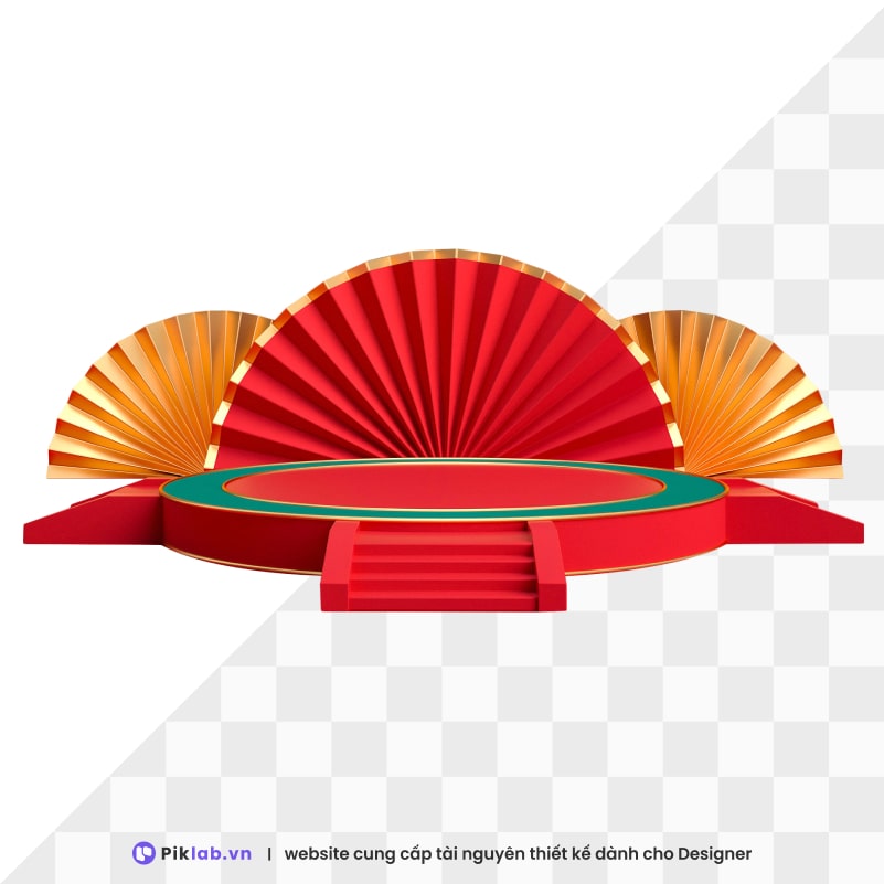 Design resource red podium multicolored paper fan happy new year tet holiday isolated on transparent bục đỏ quạt giấy PNG tết